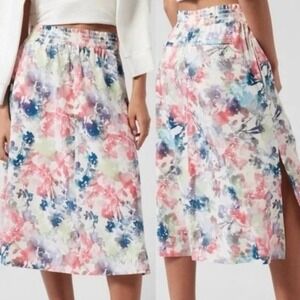 Athleta Savannah Skirt Women 1X Multicolor Floral Watercolor Midi Elastic Waist